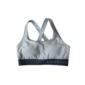 Under Armour Women's Medium Compression Sports Bra Gray & Black Criss Cross Back